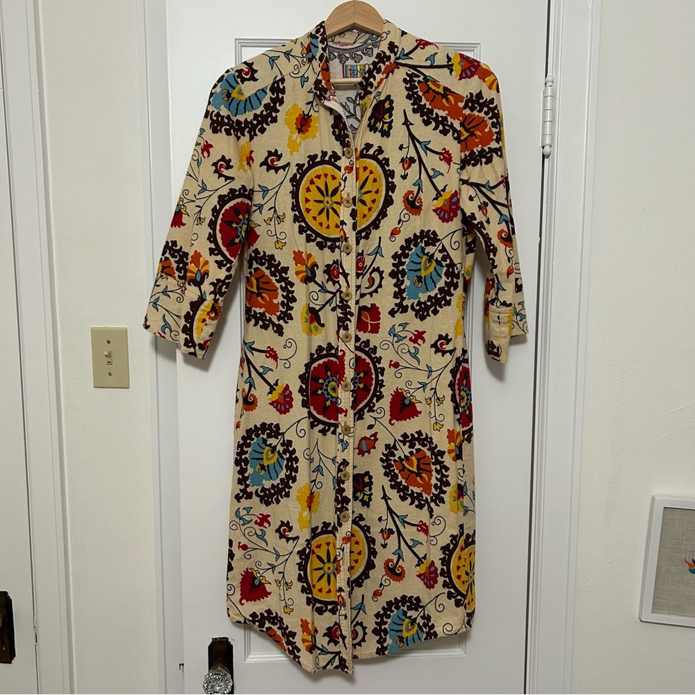 Dema Button Down Cotton Floral Shirt Dress Size M